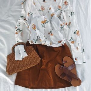 NWT Vintage natural brown linen skirt